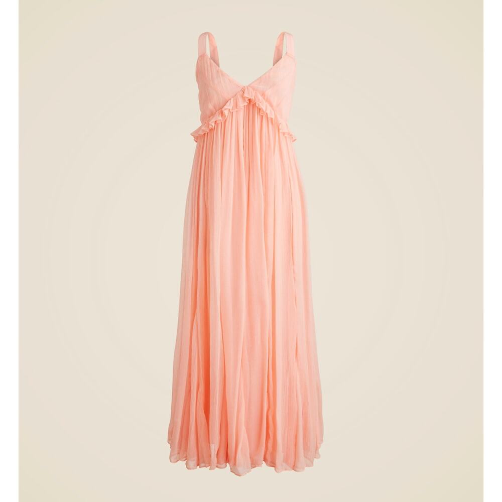 J.Crew Collection Ruffle Trim Midi Dress Crinkle Cupro Blushed Peach US 2 NWT - Picture 4 of 14